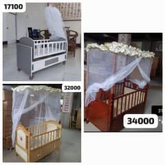 BABY WOODEN BED & SWING IMPORTED - LIGHT WOOD