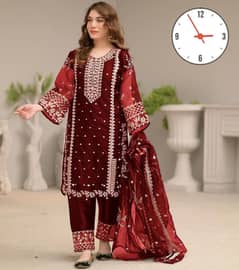 Stunning Maroon Embroidered Women's Suit - 3 Pcs Set