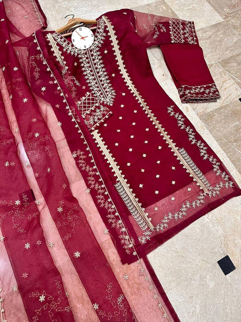 Stunning Maroon Embroidered Women's Suit - 3 Pcs Set 1