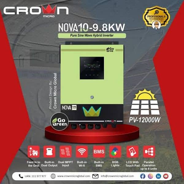 Crown NOVA 9.8KW Solar Hybrid Inverter Powerful &  Efficient 1