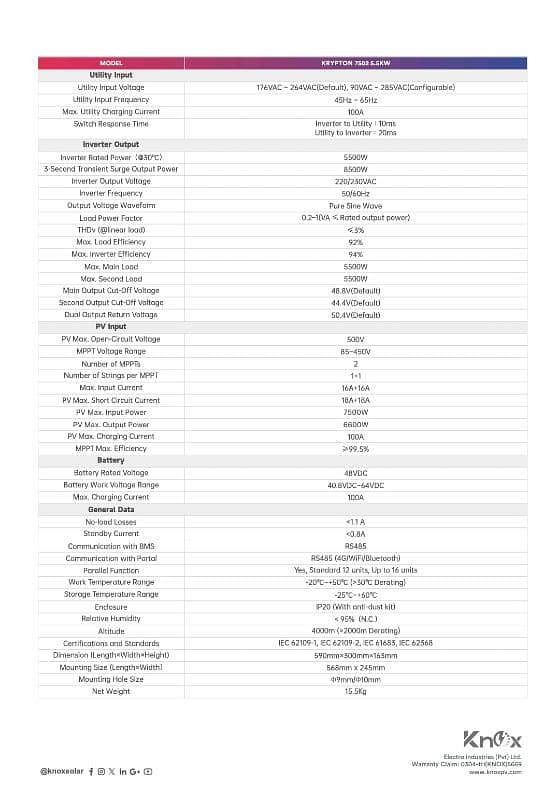 Knox Krypton 7502 5.5KW Solar Hybrid Inverter 1