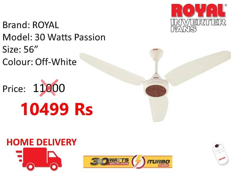 WHOLESALE RATE 30 WATT INVERTER FANS ROYAL /  TAMOOR / GFC CEILING FAN 6