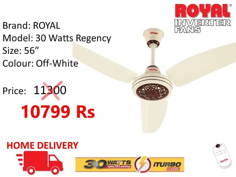 WHOLESALE RATE 30 WATT INVERTER FANS ROYAL /  TAMOOR / GFC CEILING FAN 7