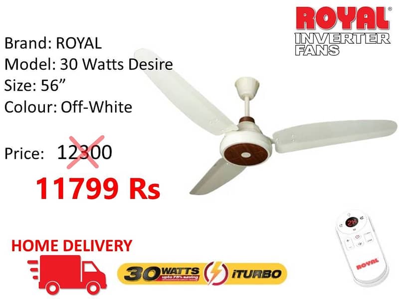 WHOLESALE RATE 30 WATT INVERTER FANS ROYAL /  TAMOOR / GFC CEILING FAN 16