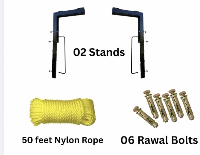 Foldable Wall Mount Cloth Drying Stand with Free Rope and 6 Rawal Bolt 1