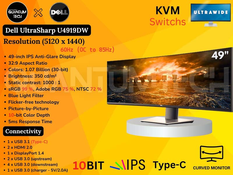 49inch IPS 5K 85Hz Dell U4919DW Borderless UltraWide Curved Monitor 4