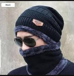 2 PCs wool plain beanie and neck warmer