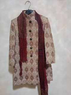 kids embroidered sherwani with shawl&trouser