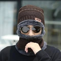 2 PCs wool textured beanie and neck warmer set for unisex