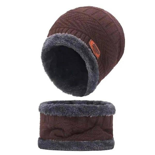 2 PCs wool textured beanie and neck warmer set for unisex 1