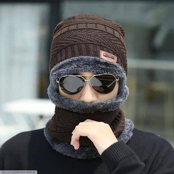 2 PCs wool textured beanie and neck warmer set for unisex 2