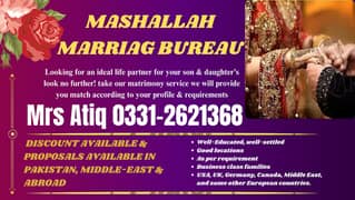 MARRIAGE BUREAU SHADI RISHTA SERVICE FOR ABROAD & PAKISTAN MATCH MAKER