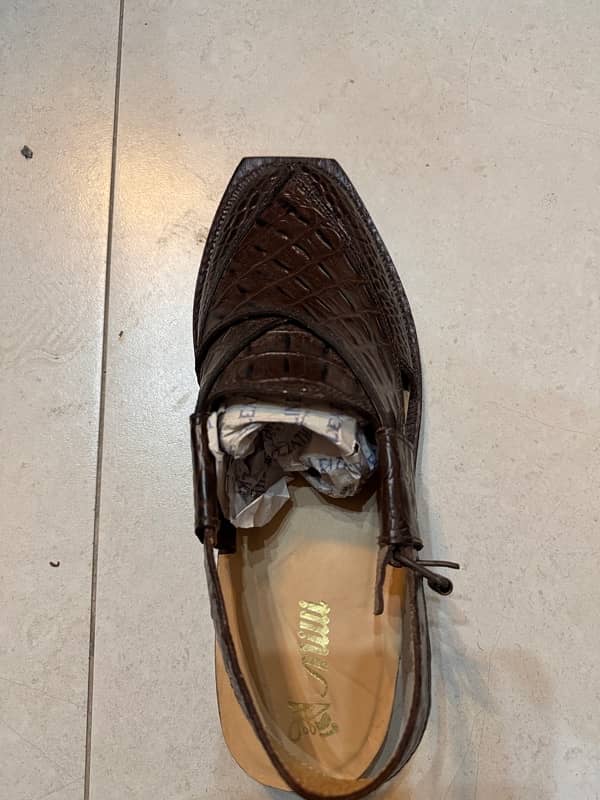 Brown Leather Peshawari Milli shoes kehri chapal size 9 4