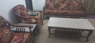 Original Wood Sofa Set 3+1+1 with Wooden Cemter Table Set 2+1