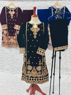 Fancy Embroidered Velevt 2pc Stiched Suit