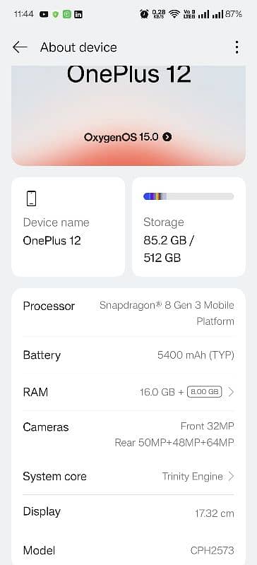 OnePlus 12 approved 16|512 indian model OS 15 updated 2