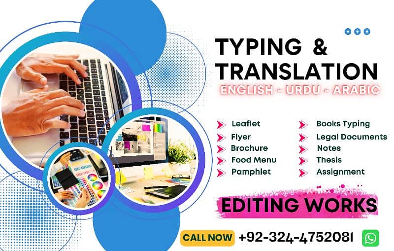 Typing  Urdu, English & Arabic, Graphics Designing & Composing. 0