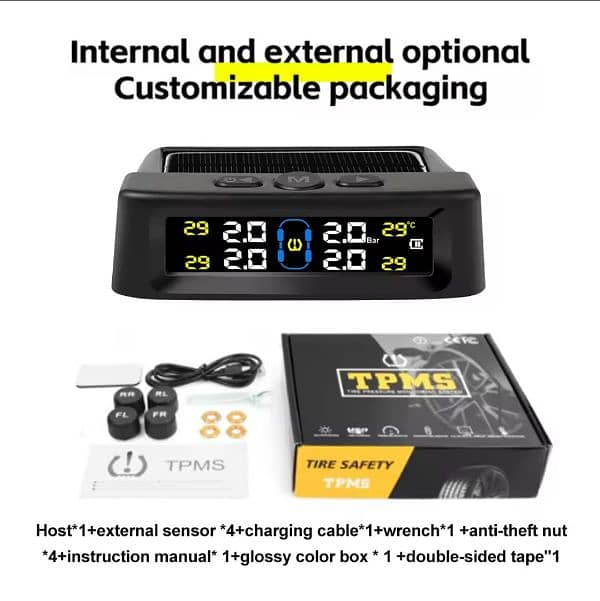 4 Sensors Car TPMS Tyre Pressure Monitoring System Solar Powere 0