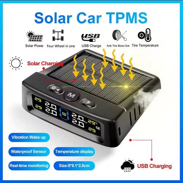 4 Sensors Car TPMS Tyre Pressure Monitoring System Solar Powere 3