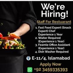 We Are Hiring  Staff For Restaurant and office