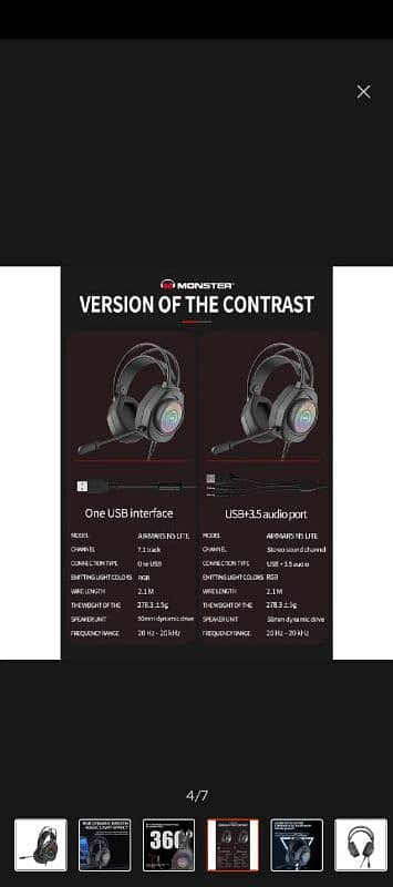 Monster Airmars N5 7.1 USB RGB Professional Gaming Headphones 5