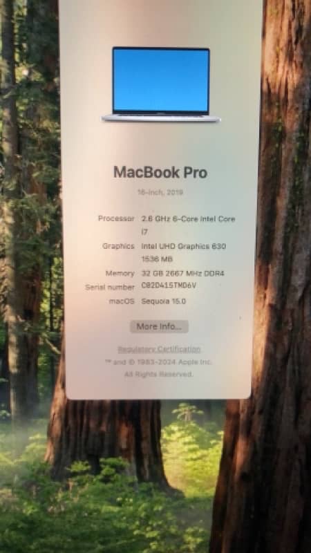 MacBook pro 2019  Intel processor i7 16inch 32GB RAM 512 SSD 4