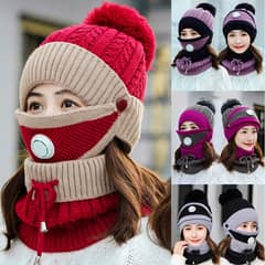 Woolen Winter Cap + Face Mask + Neck Warmer