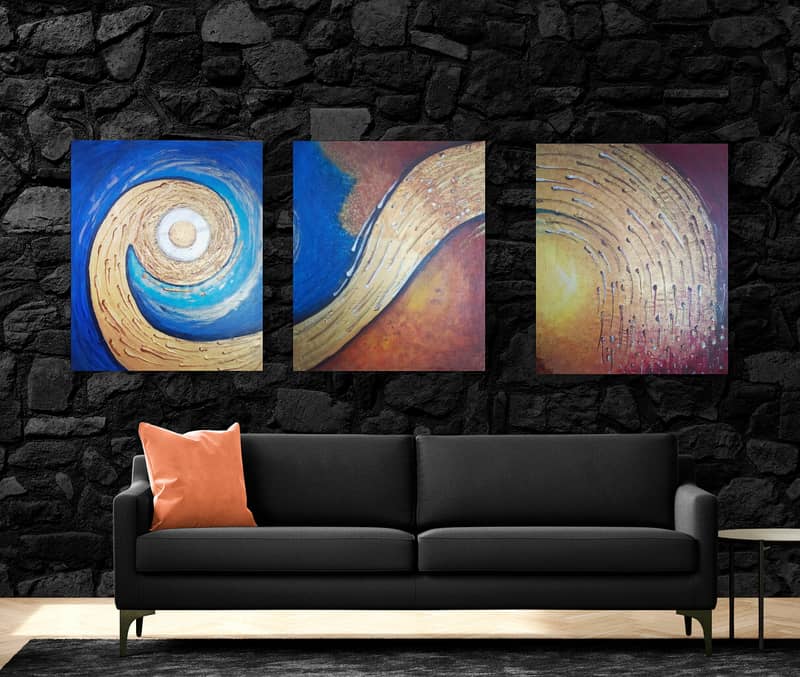 Hand made Abstract  painting  on 3 pcs Canvas is for sale 1