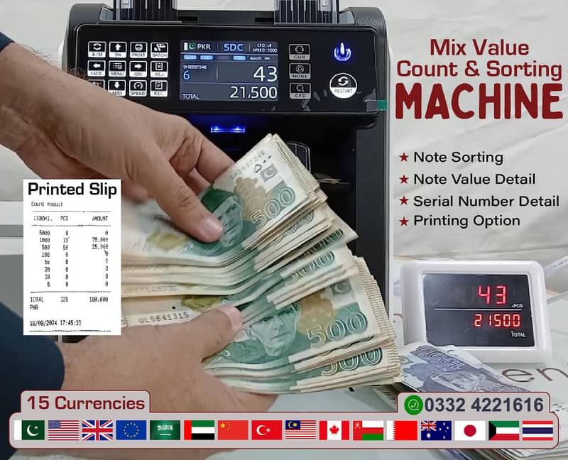 cash counting machine with fake note detection value counting cis sort 9