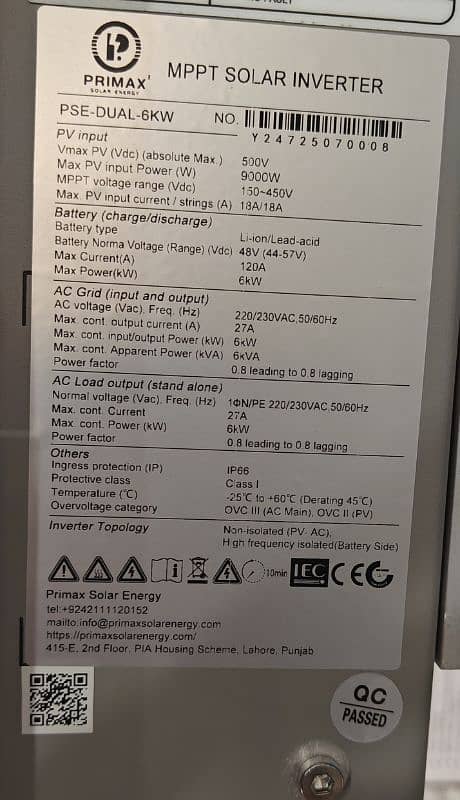 Primax NEXA IP66 Solar Hybrid Inverter 6KW 7