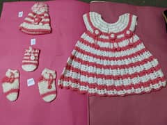 Hand made Set of (Frock,cap, socks pair,feeder cover )