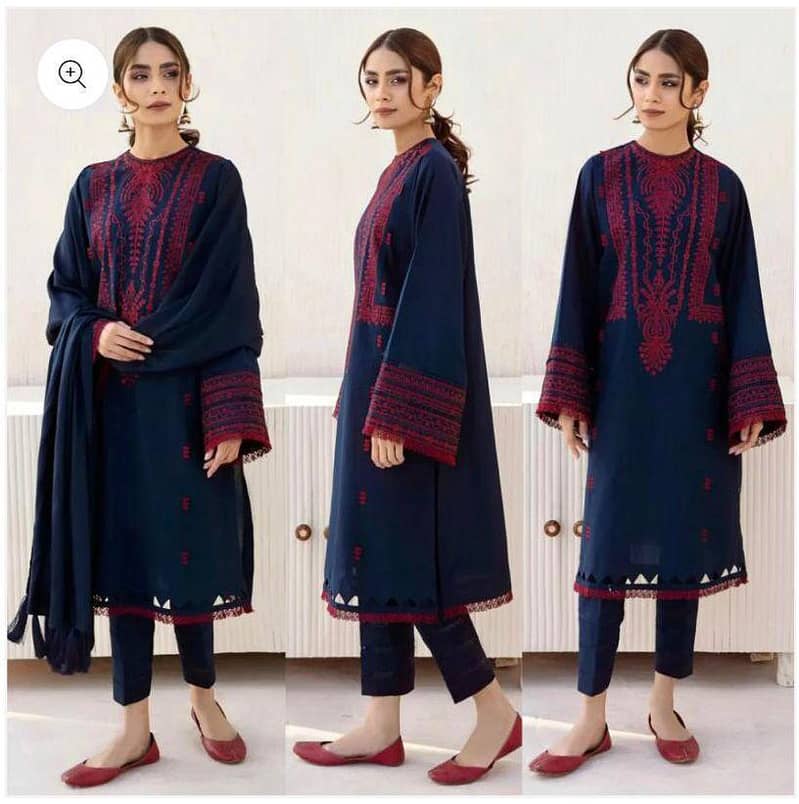 Style Maroon Printed Unstitched Suit-3 Pcs with Wool Dupatta for Wome 5