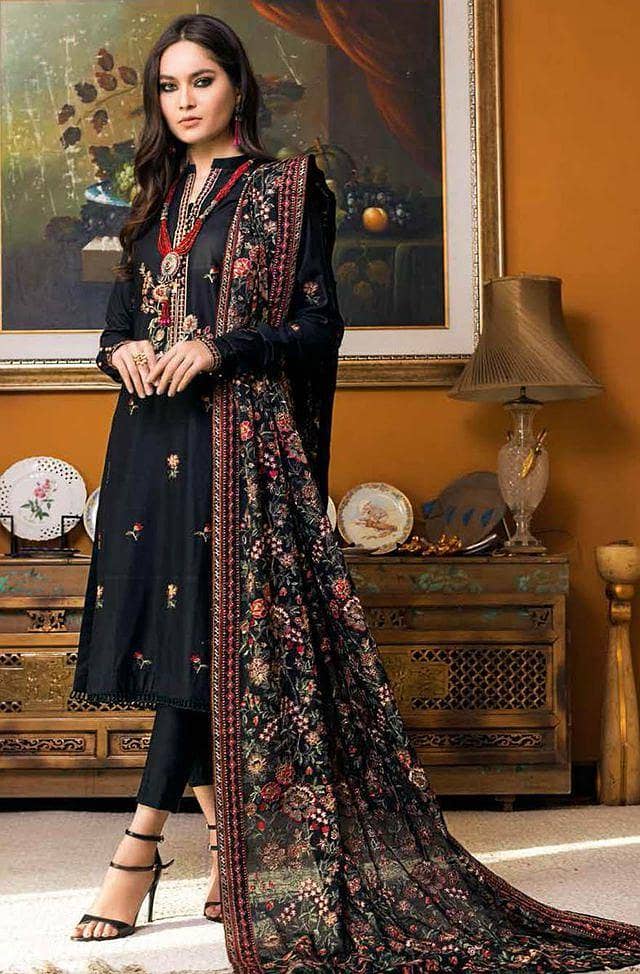 Style Maroon Printed Unstitched Suit-3 Pcs with Wool Dupatta for Wome 6