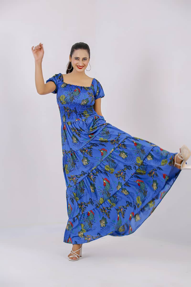 Printed Smock Long Dress Maxi For women  (women Long Maxi ) 2