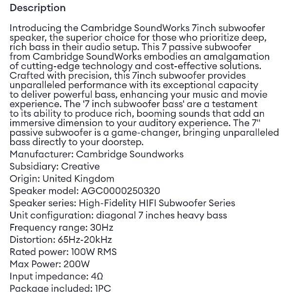 Super Subwoofer by Cambridge Soundworks UK 5