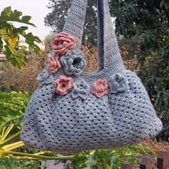 Hand knitted crochet bag