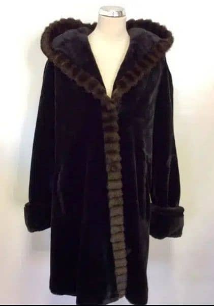 Black Faux Fur jacket with hood and FAUX mink trim gellery 0