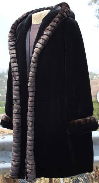 Black Faux Fur jacket with hood and FAUX mink trim gellery 2