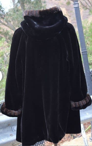 Black Faux Fur jacket with hood and FAUX mink trim gellery 4