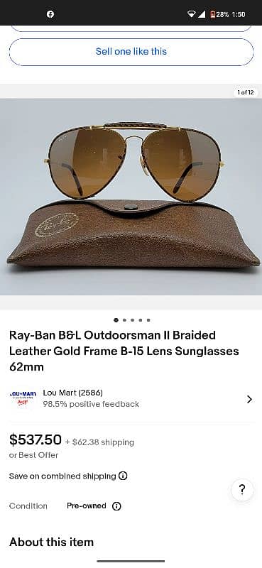 Ray Ban Bausch Lomb Gold Plated & Leather Sunglasses (Genuine) 2