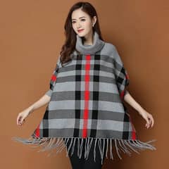 Women's Fleece Printed Poncho Cape Shawl