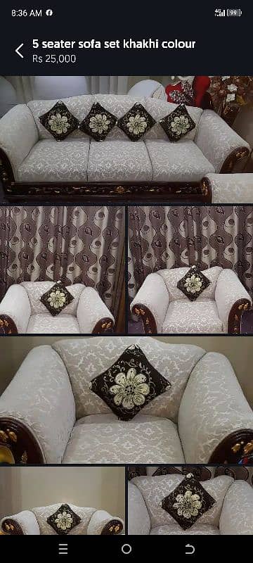 5 seater sofa set khakhi volour 7