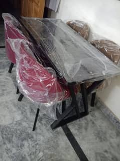 MARBLE STYLE WOOD AND IRON TABLE WITH FOUR CHAIRS