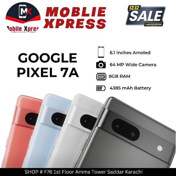 12.12 Mega Sale | Google Pixel 7a 8GB Ram 128GB Rom Pta Approved 0