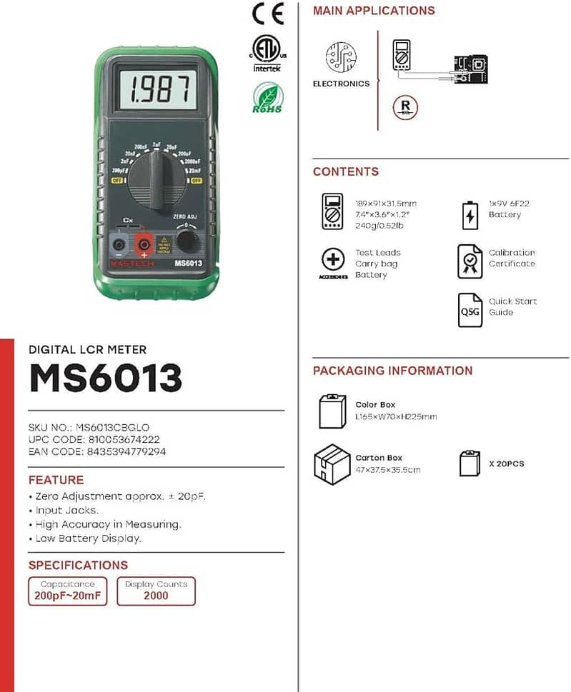 DIGITAL LCR METER MS6013 MASTECH 2