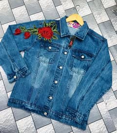 stylish women's embroided denim jacket standard size