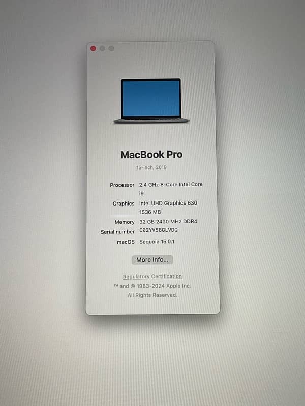 apple macbook pro i9 2019 15 inch 32GB 512 ssd 4