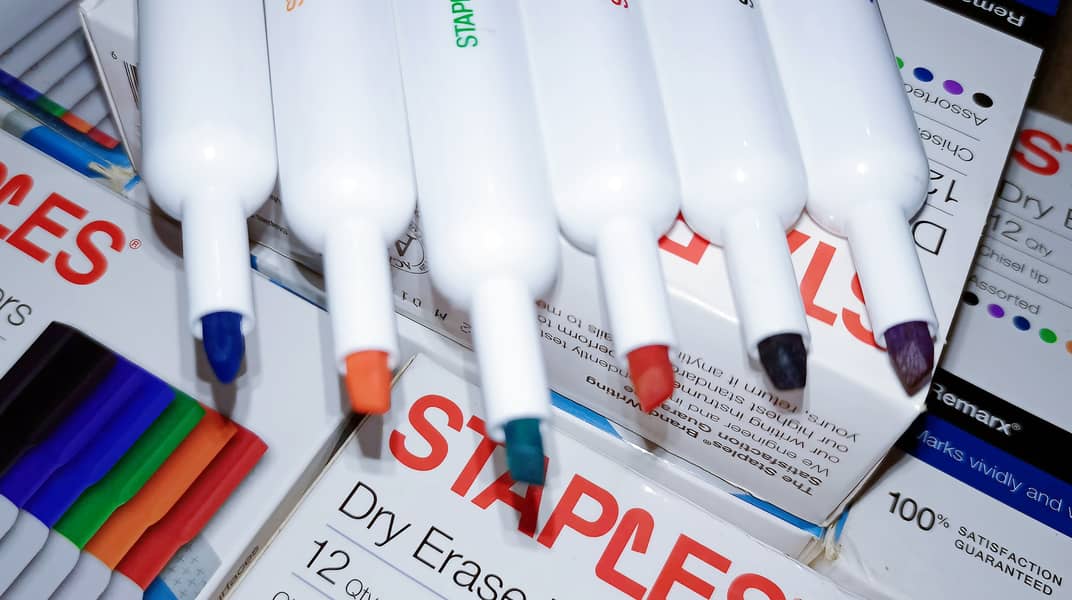 12 STAPLES Dry Erase Markers. Ideal for glass and non-porous surfaces, 13