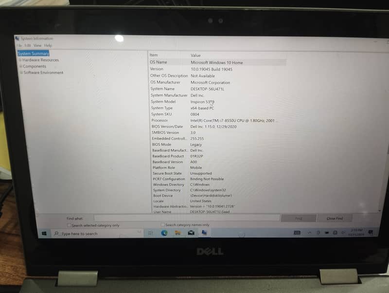 Dell inspiron 5379 i7-8550U 0