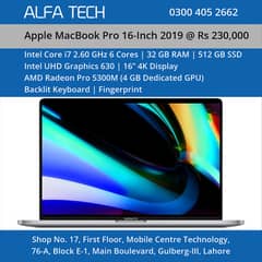 Apple MacBook Pro 2019 A2141 Laptop (i7-32-512-16”-4K-4GB) - ALFA TECH